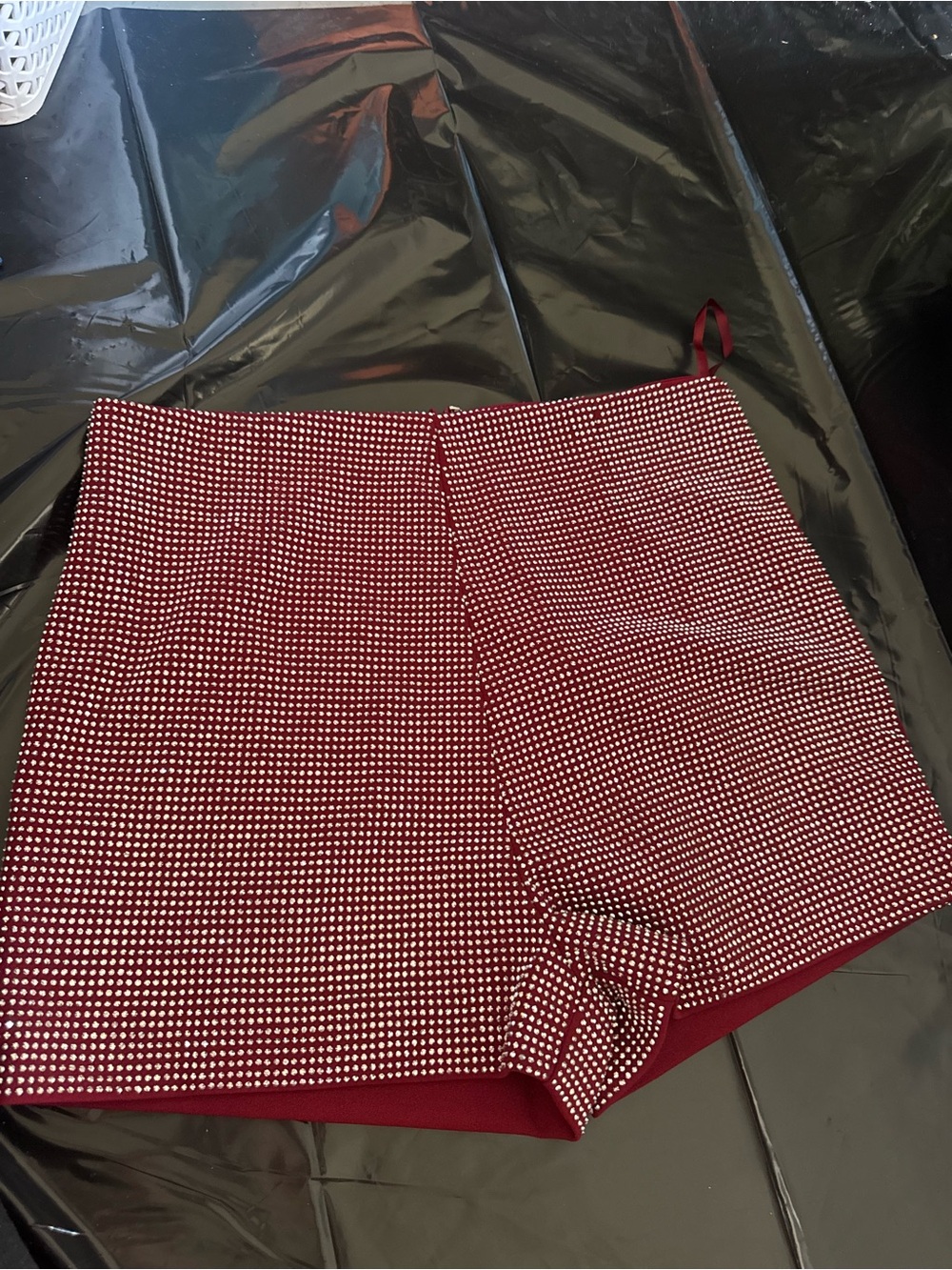 Sparkling Burgundy Rhinestone Mini Skirt